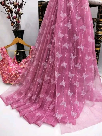 New Organza Silk Saree With Unstiched Blouse