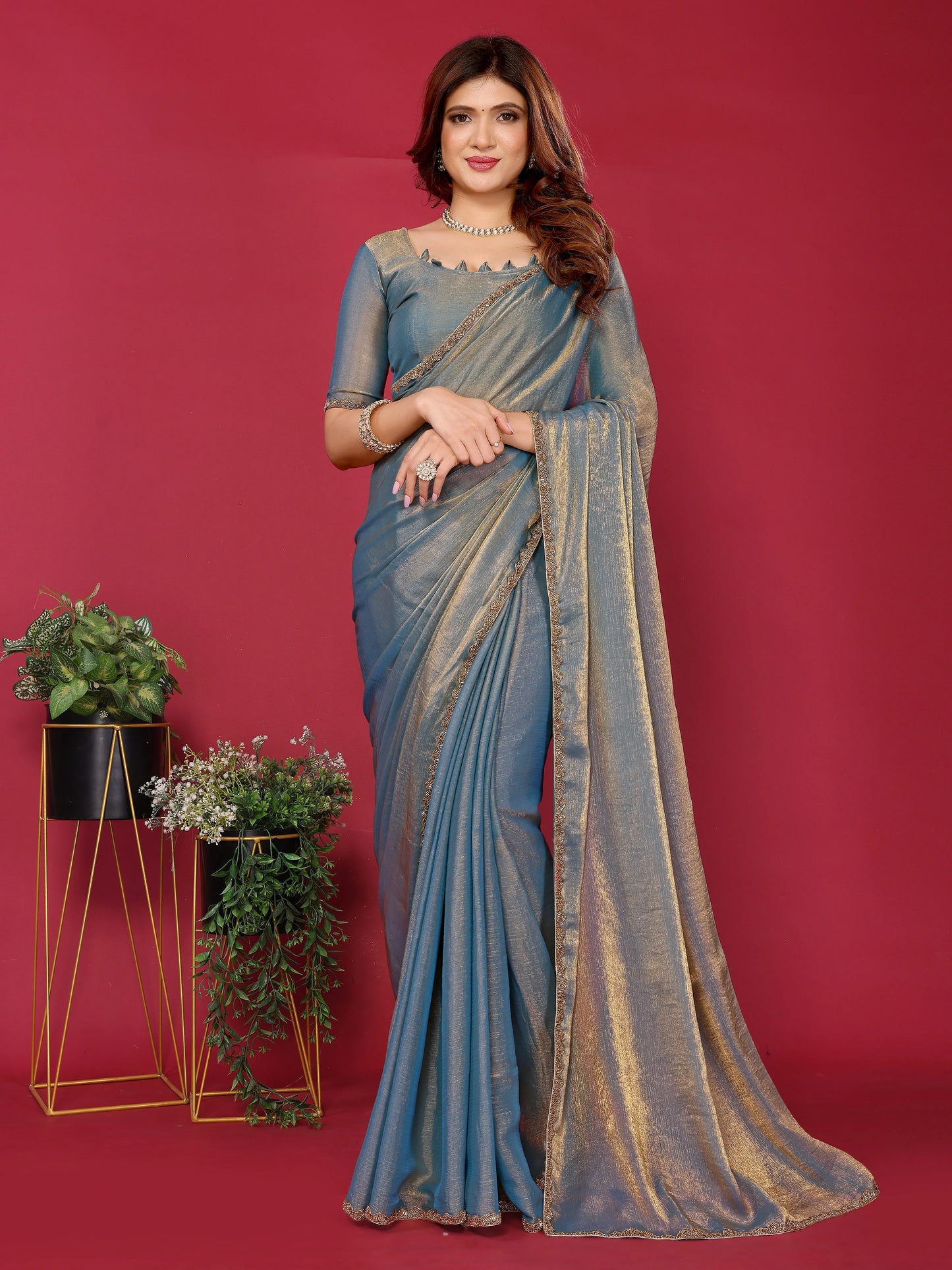 Satin Silk Handwork Saree