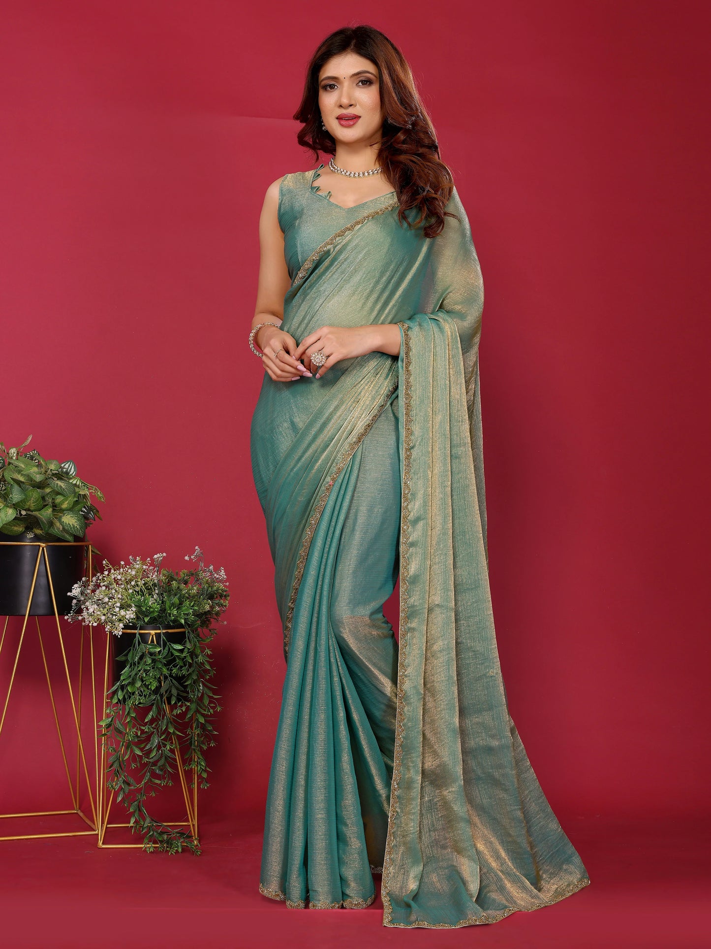 Satin Silk Handwork Saree
